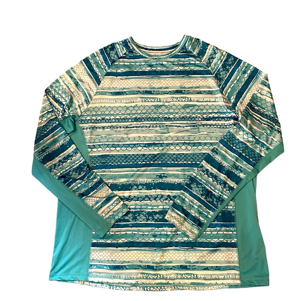 Men’s XXL UPF Sun Protection Long  Sleeve T-Shirt Turquoise Blue SILVER BAIT
